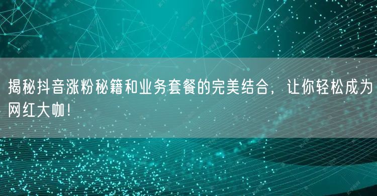 揭秘抖音涨粉秘籍和业务套餐的完美结合，让你轻松成为网红大咖！